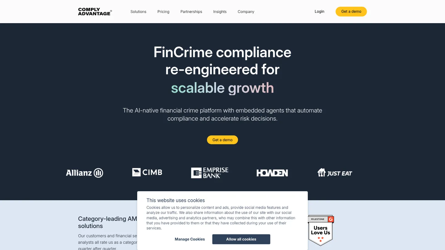 ComplyAdvantage website homepage