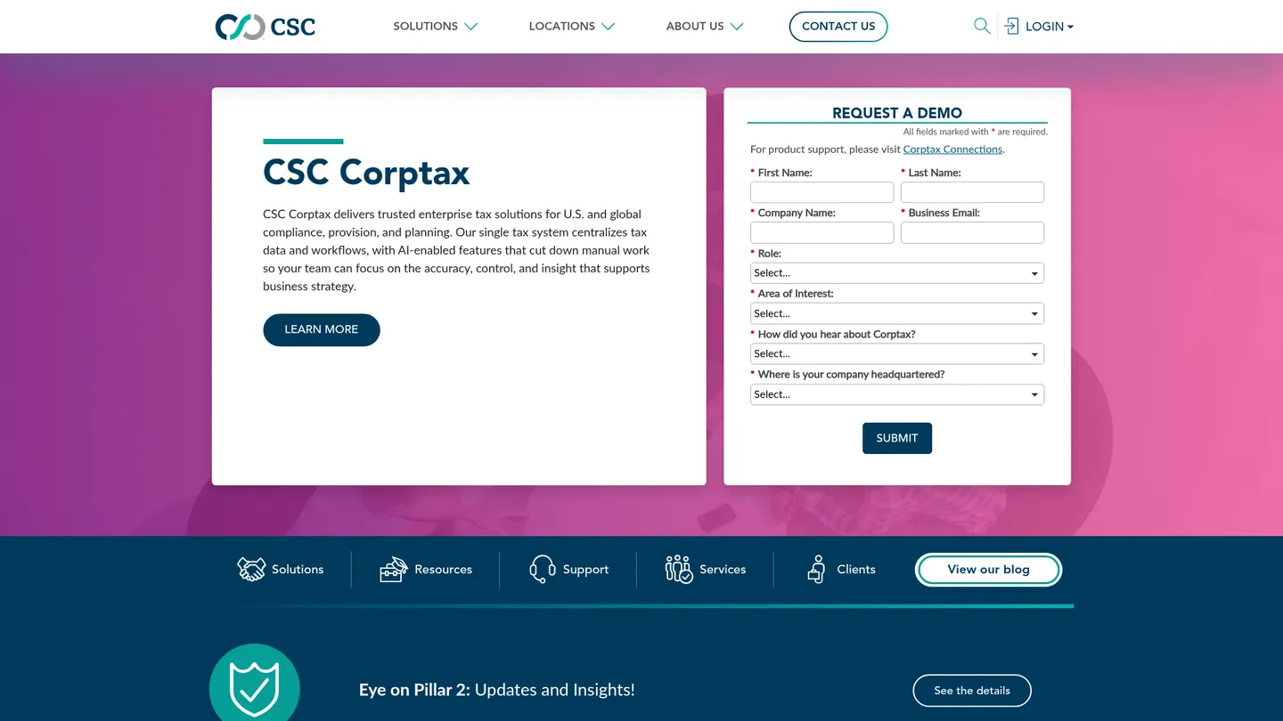 CSC Corptax website homepage