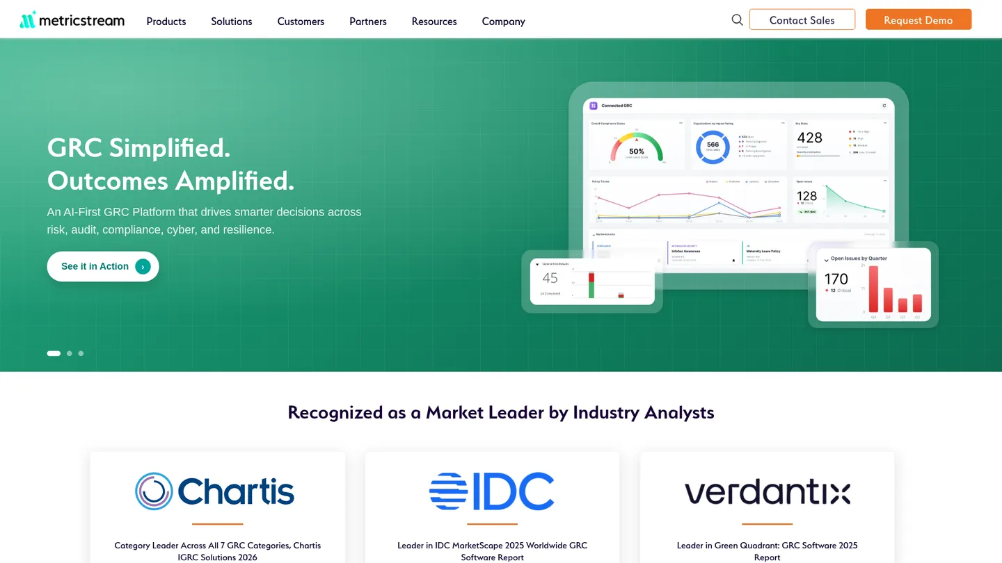 MetricStream website homepage