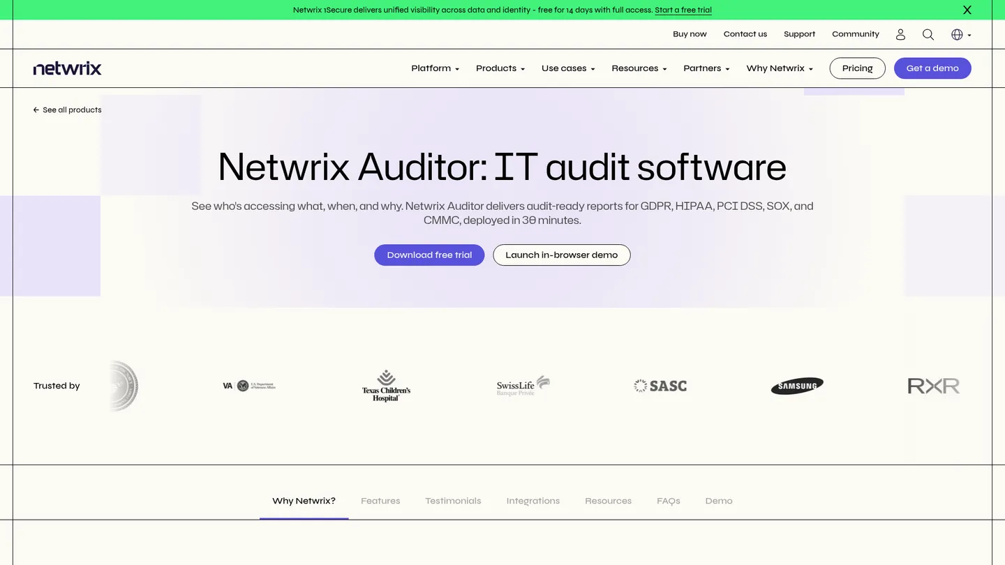 Netwrix Auditor website homepage