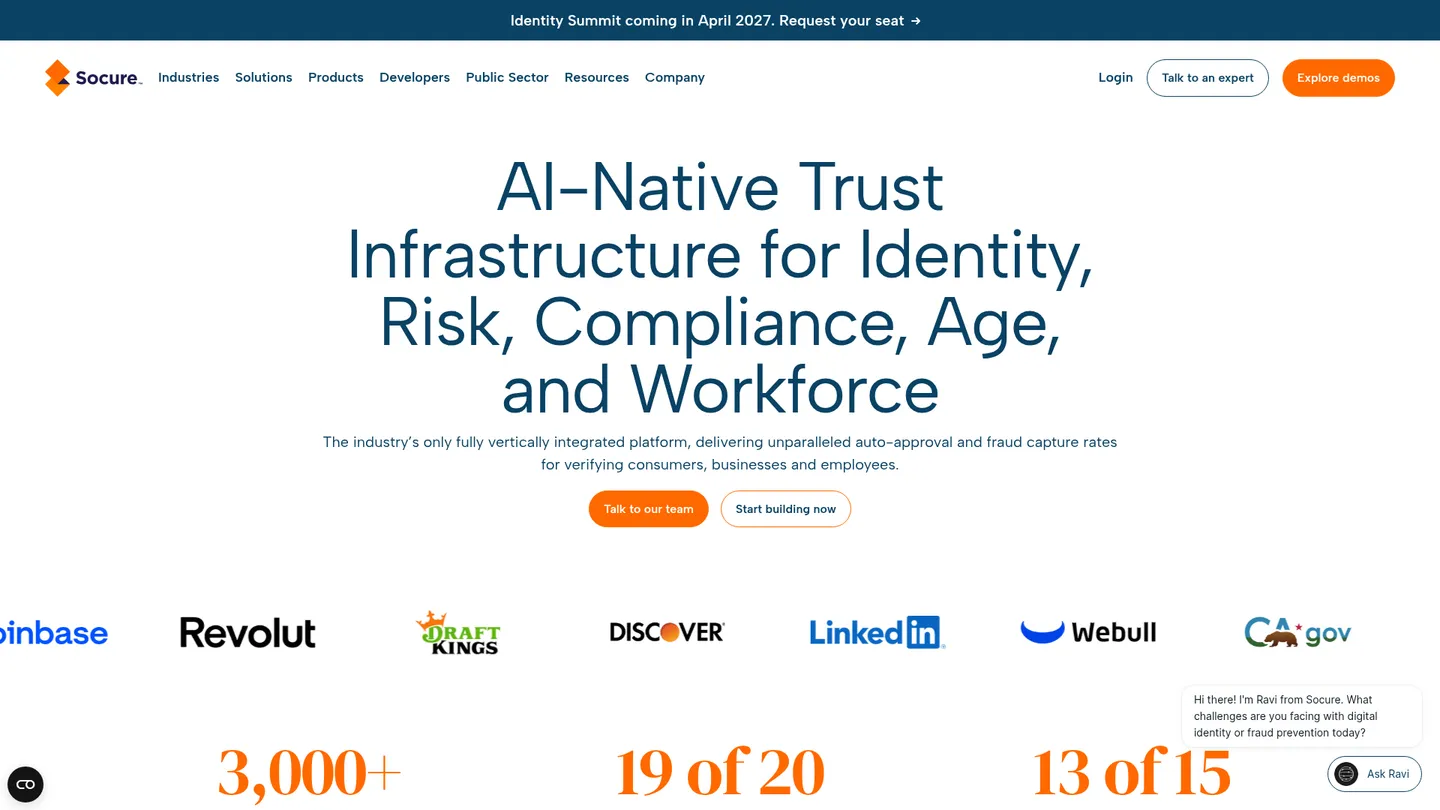 Socure website homepage