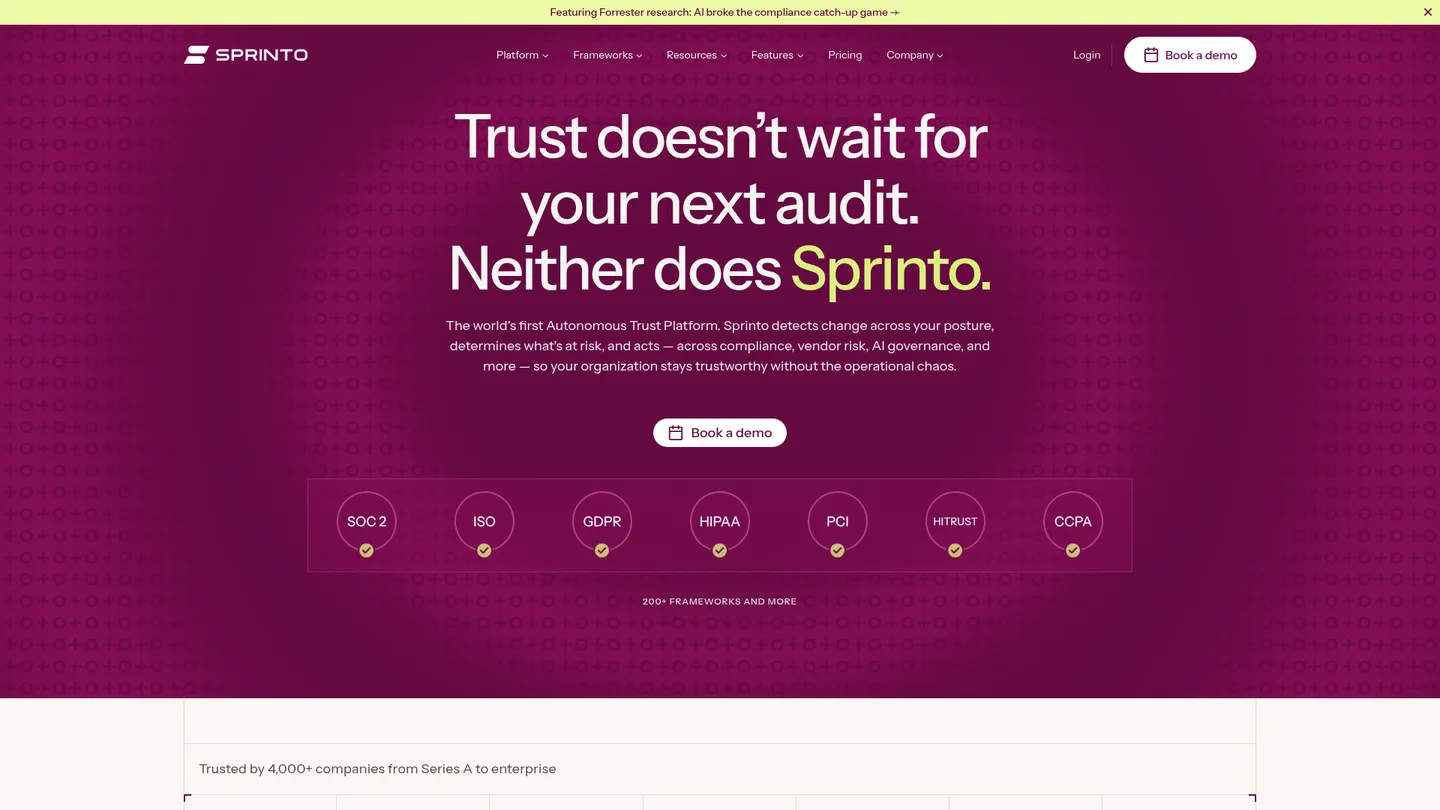 Sprinto website homepage