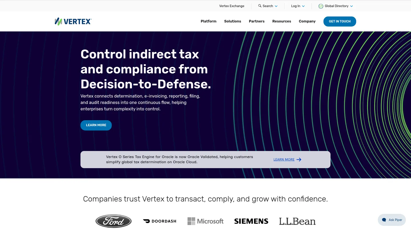 Vertex website homepage