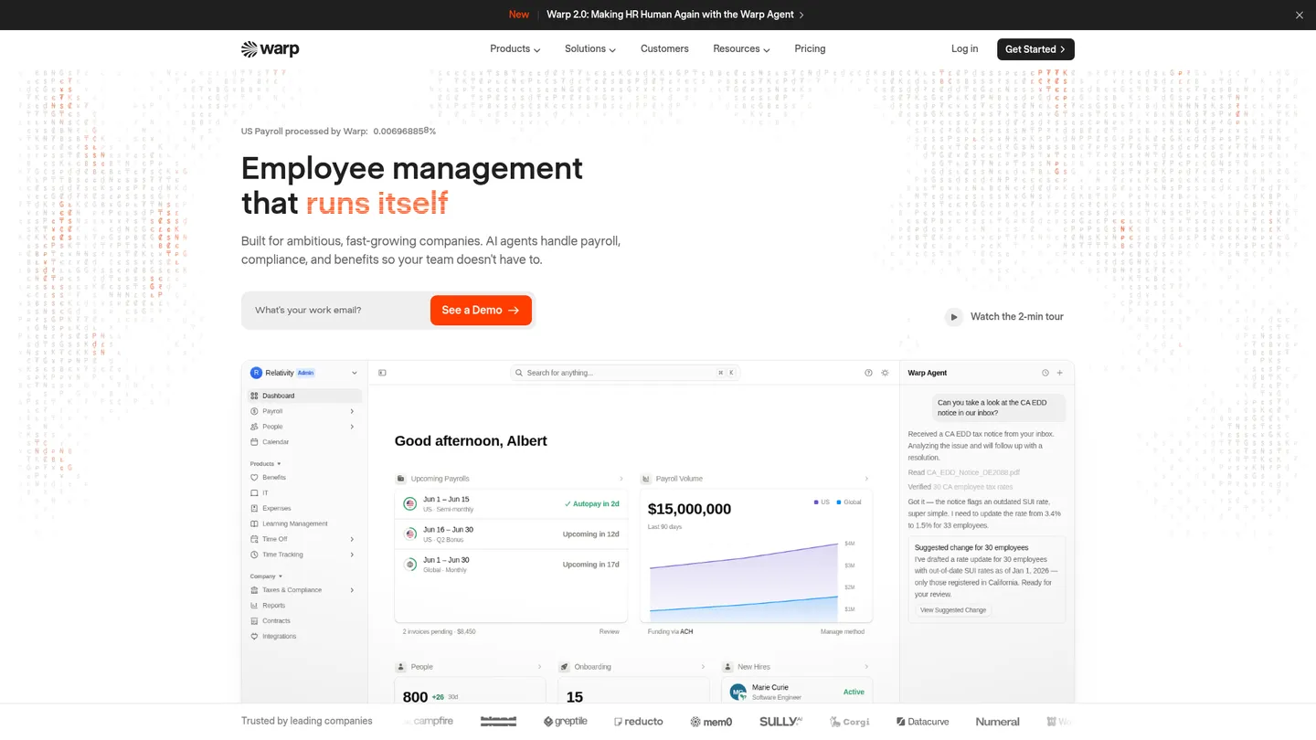 Warp website homepage