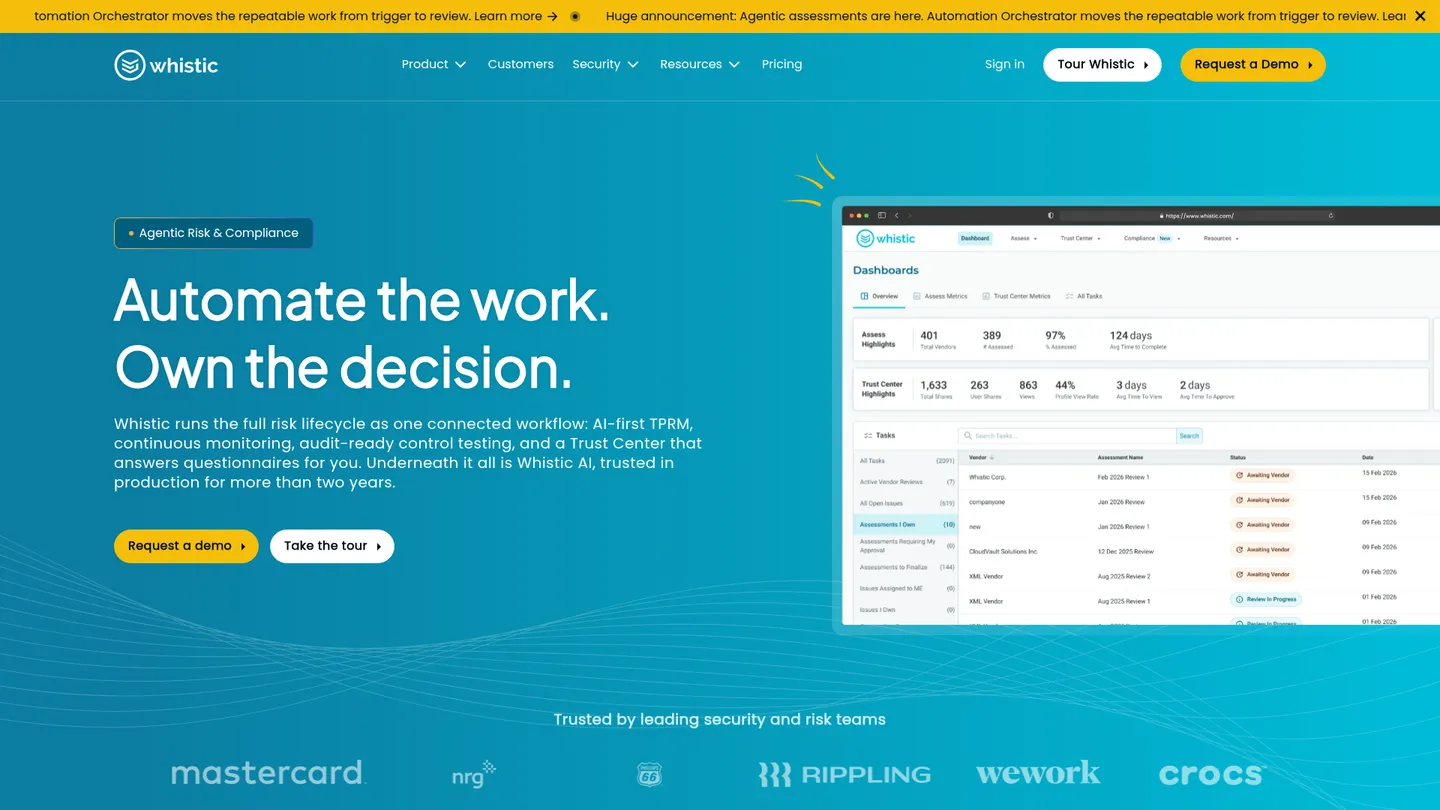 Whistic website homepage