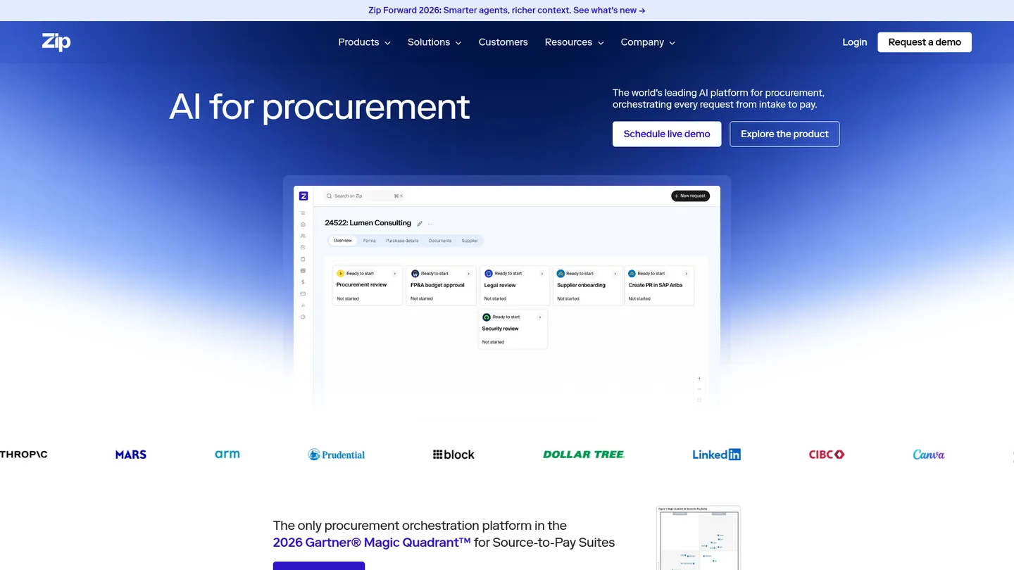 Zip website homepage